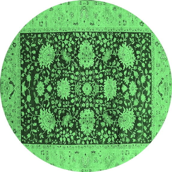 Ahgly Company Indoor Round Oriental Emerald Green Traditional Area Rugs, 7' Round