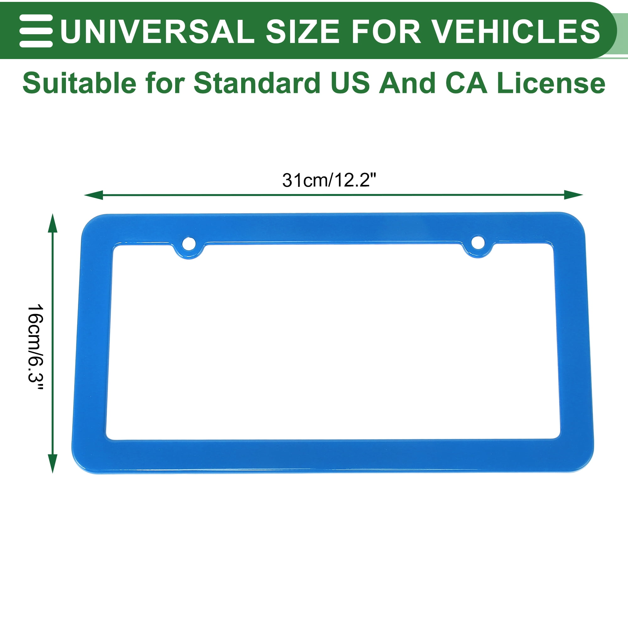 Unique Bargains Stainless License Plate Frame With Screws Caps 2 Hole Blue