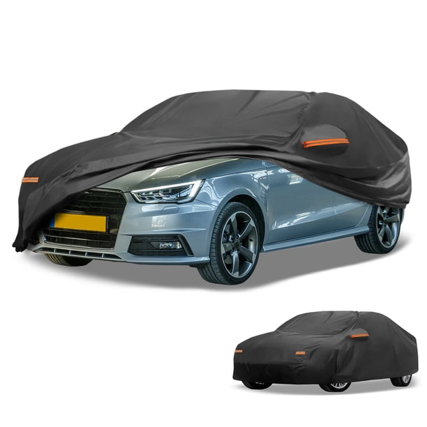 Funda para automóvil Unique Bargains impermeable para todo clima, protección contra sol y lluvia, funda exterior completa para Audi A1 210D-PU negra con franjas reflectantes