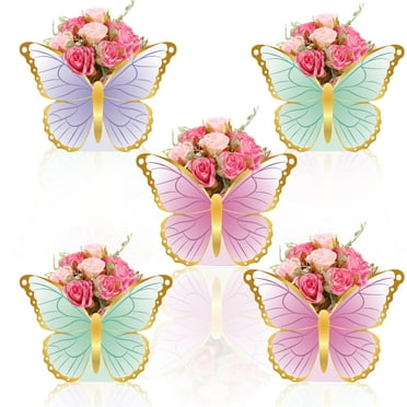 KINNO 12 Pcs Butterfly Tea Party Decorations Princess Party Flower Boxes, Butterfly Paper Vase 3D Table Centerpiece Floral Box for Floral Tea Themed Birthday Party
