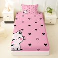 thumbnail image 4 of Manfei Kawaii Kitten Twin Sheets, Sweet Love Heart Doodle Bedding, Pink, 3-Piece, 1 Flat Sheet, 1 Fitted Sheet and 1 Pillowcase, 4 of 6