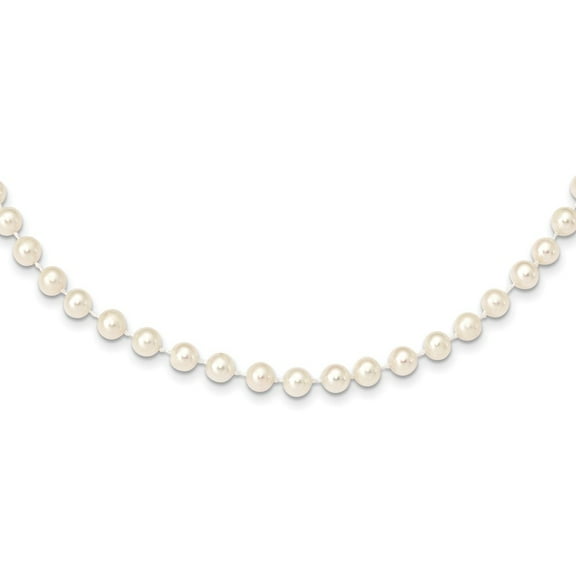 14K Yellow Gold Pearl Chain Necklace 5-6 mm White Near Round Freshwater Cultured 16 inch 5.5