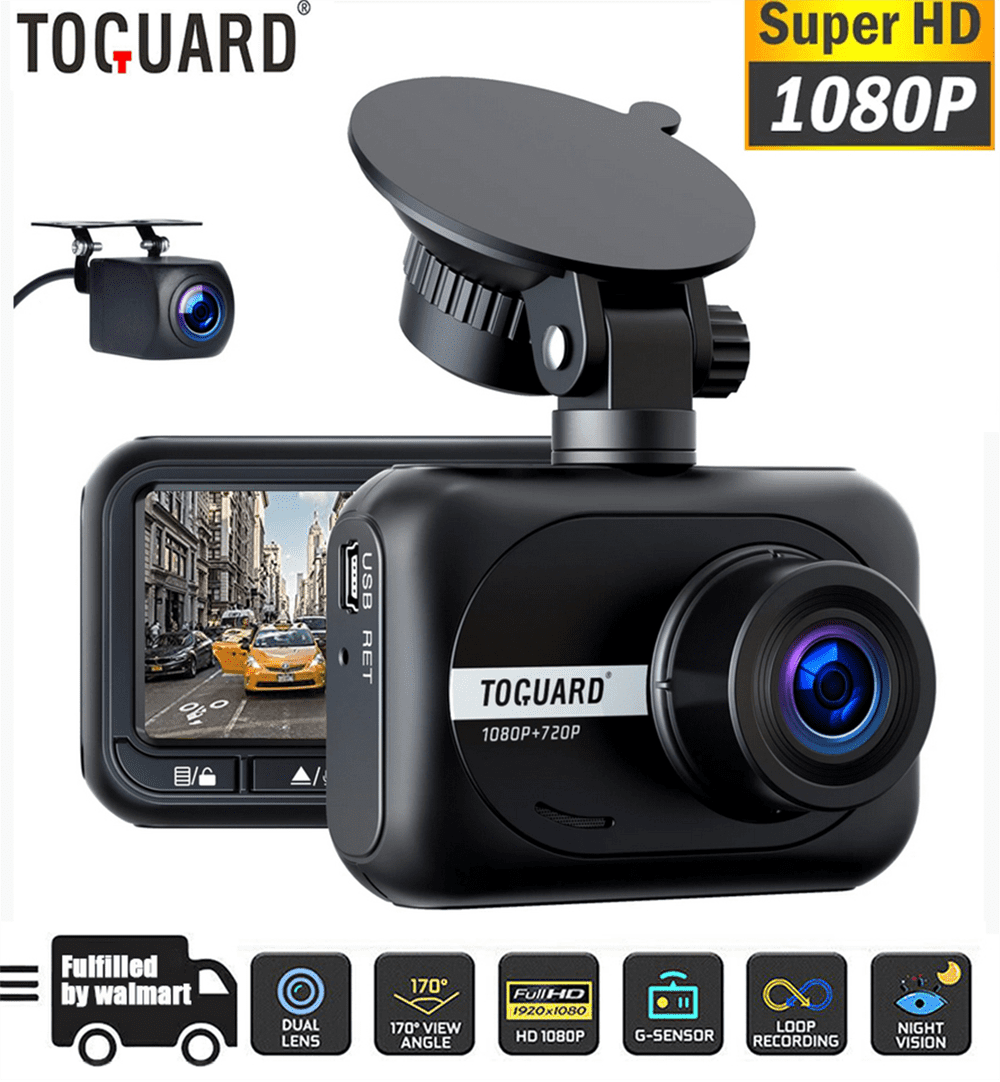 Dual Dash Cam for Cars, TOGUARD Dual Lens Front and Rear Dash Camera