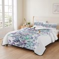 thumbnail image 2 of Twin Quilt Set 68''x86'', Purple Blue Eucalyptus Leaves Lightweight Bedspread Coverlet Set with 2 Pillow Shams, Spring Summer Botanical Floral Breathable All Season Quilt Bedding for Dorm/Bedroom, 2 of 9