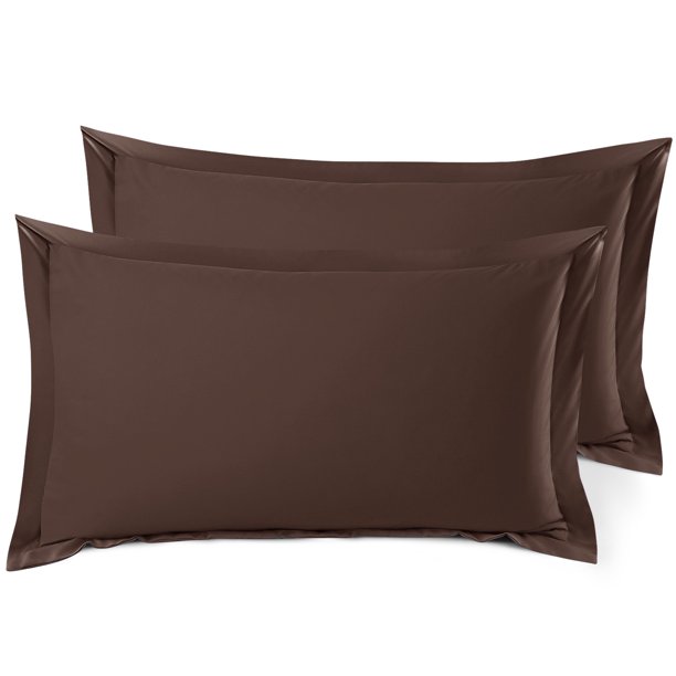 Set of 2 King 20"x36" Size Pillow Shams Chocolate Brown, Hotel Luxury
