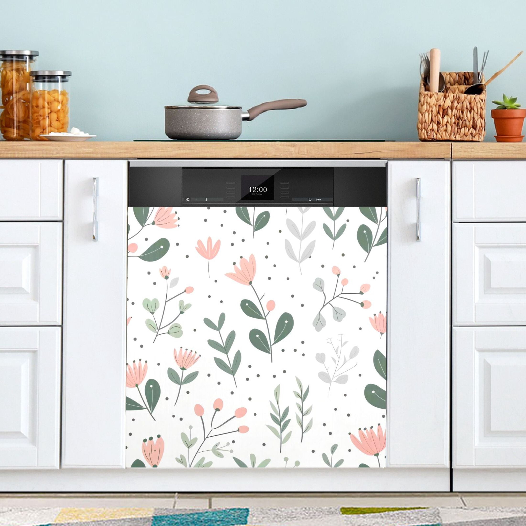 Dishwasher Magnetic Sticker 23x26 Inch Refrigerator Magnetic Sticker Washing Machine Magnetic Sticker Kitchen Panel Magnetic Sticker Home Decor Line Flower