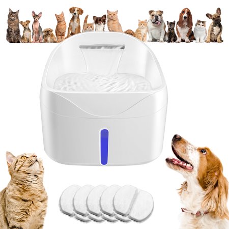 Automatic Pet Water Fountain for Dogs and Cats, fresh, filtered water, promotes hydration, easy to clean, Square Ceramic white, 2.5L, 6 filters included