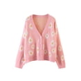 thumbnail image 1 of TheFound Women Button Down Sweater Long Sleeve V Neck Print Loose Knit Cardigan, 1 of 6