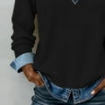 thumbnail image 5 of Trendy Long Sleeve Tops for Women with Denim Jean Patchwork Button Lapel V Neck Casual Spring Fall Sweatshirt (XL, Black), 5 of 6