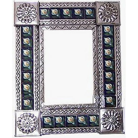 Small Silver Lily Tile Talavera Tin Mirror