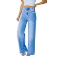 thumbnail image 3 of VISgogo Pantalones de mezclilla para mujer, pantalones vaqueros de cintura alta con ribete de encaje y bolsillo delantero, pantalones vaqueros de calle para mujer VISgogo moda, 3 of 9
