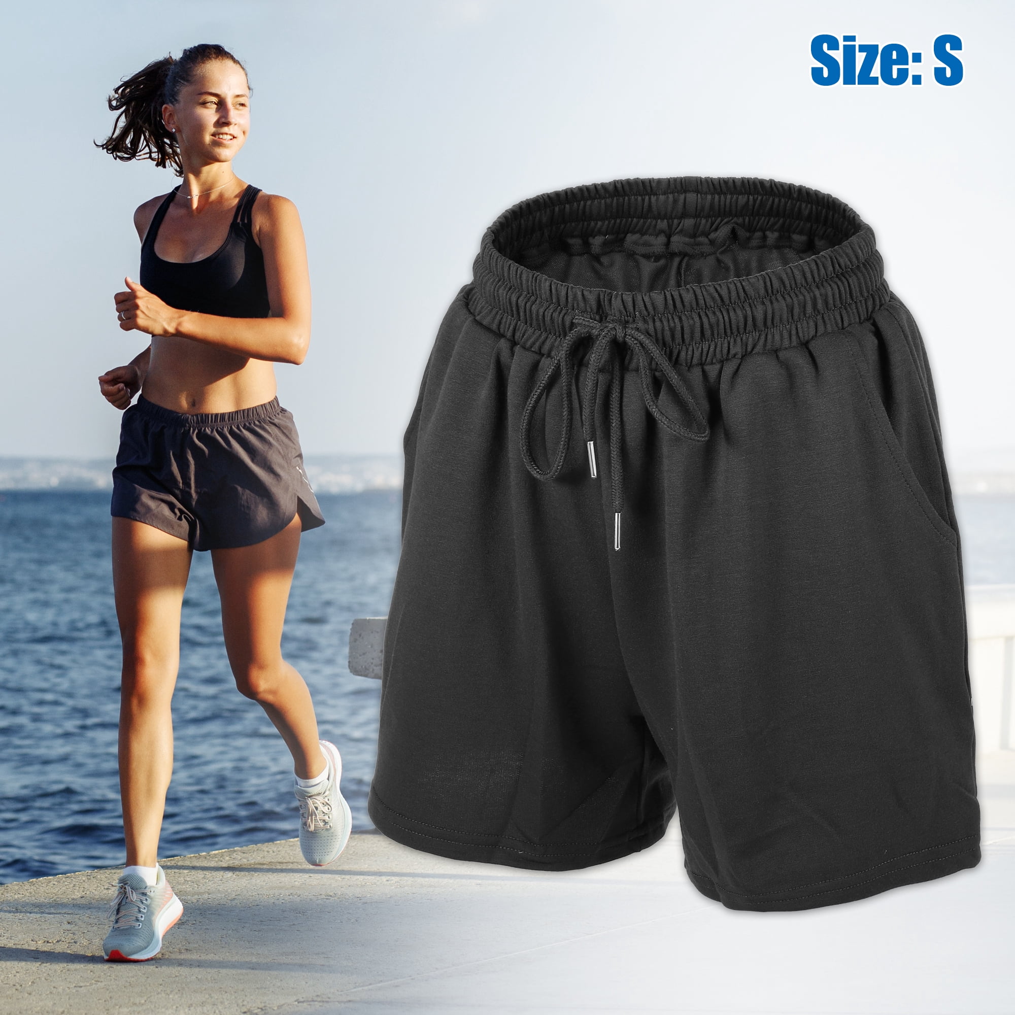 Unique Bargains 1Pcs Women's Flowy Running Shorts Casual High Waisted Workout Shorts S Black