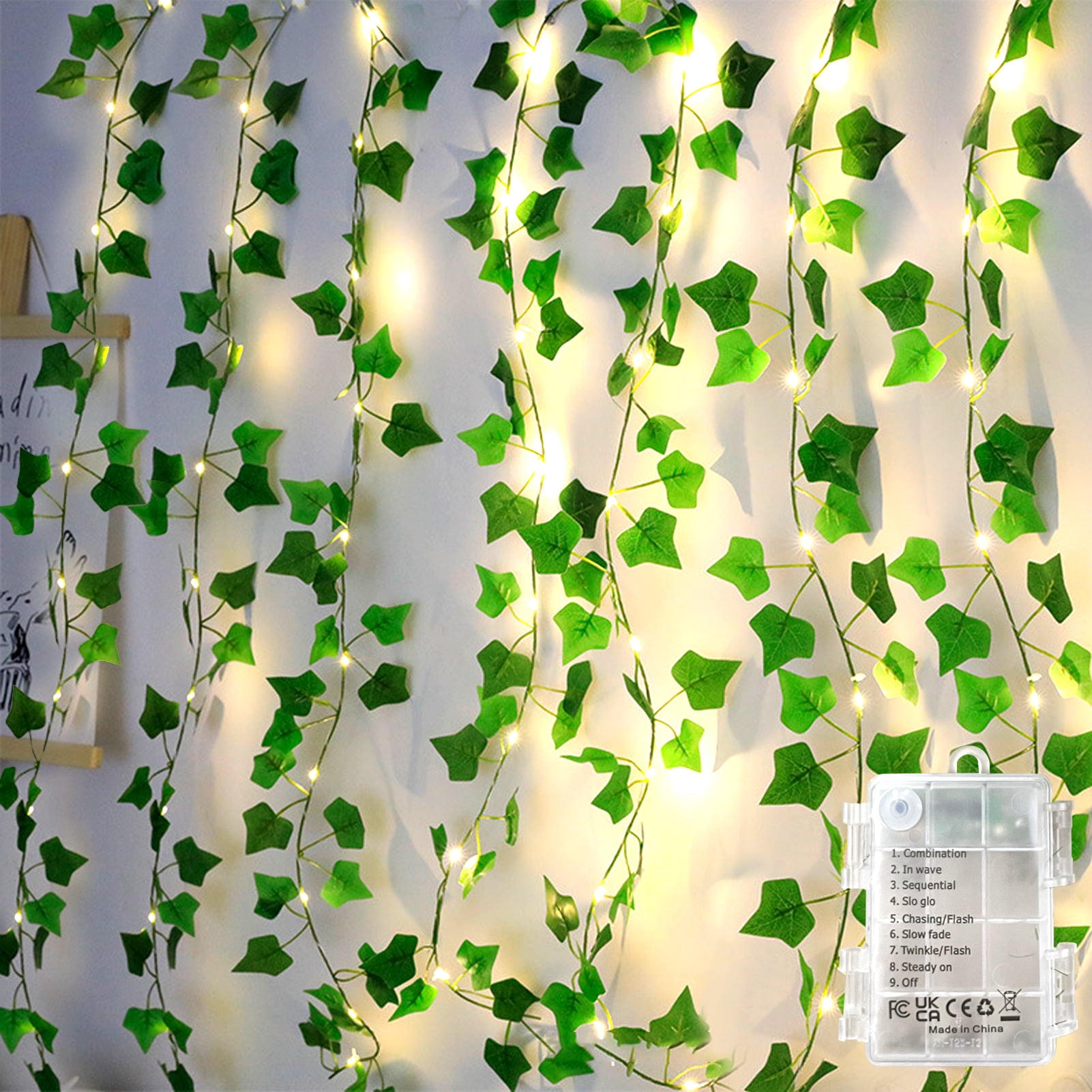 GEEKEO Artificial Ivy Garland Green Leaf Battery Lights String, 5M/16