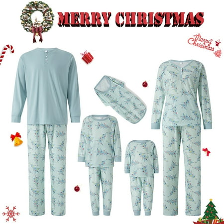 

Family Matching Christmas Pajamas Set Xmas Tree Print/Solid Tops Pant Holiday Loungewear Sleepwear Jammies Pjs Outfit