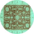 thumbnail image 1 of Ahgly Company Machine Washable Indoor Round Oriental Turquoise Blue Traditional Area Rugs, 6' Round, 1 of 4