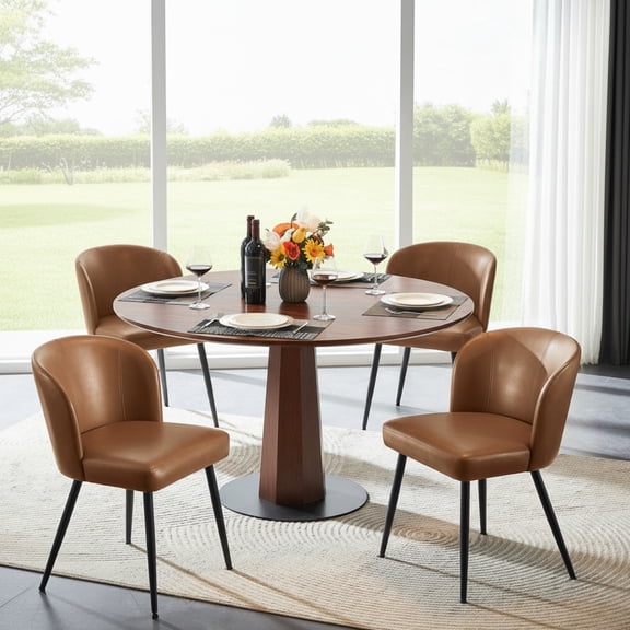 Sailvan Dining Chairs Set of 4, Modern PU Leather Upholstered Kitchen Chairs for Dining Room & Living Room with High Back, Easy Maintaince, Brown