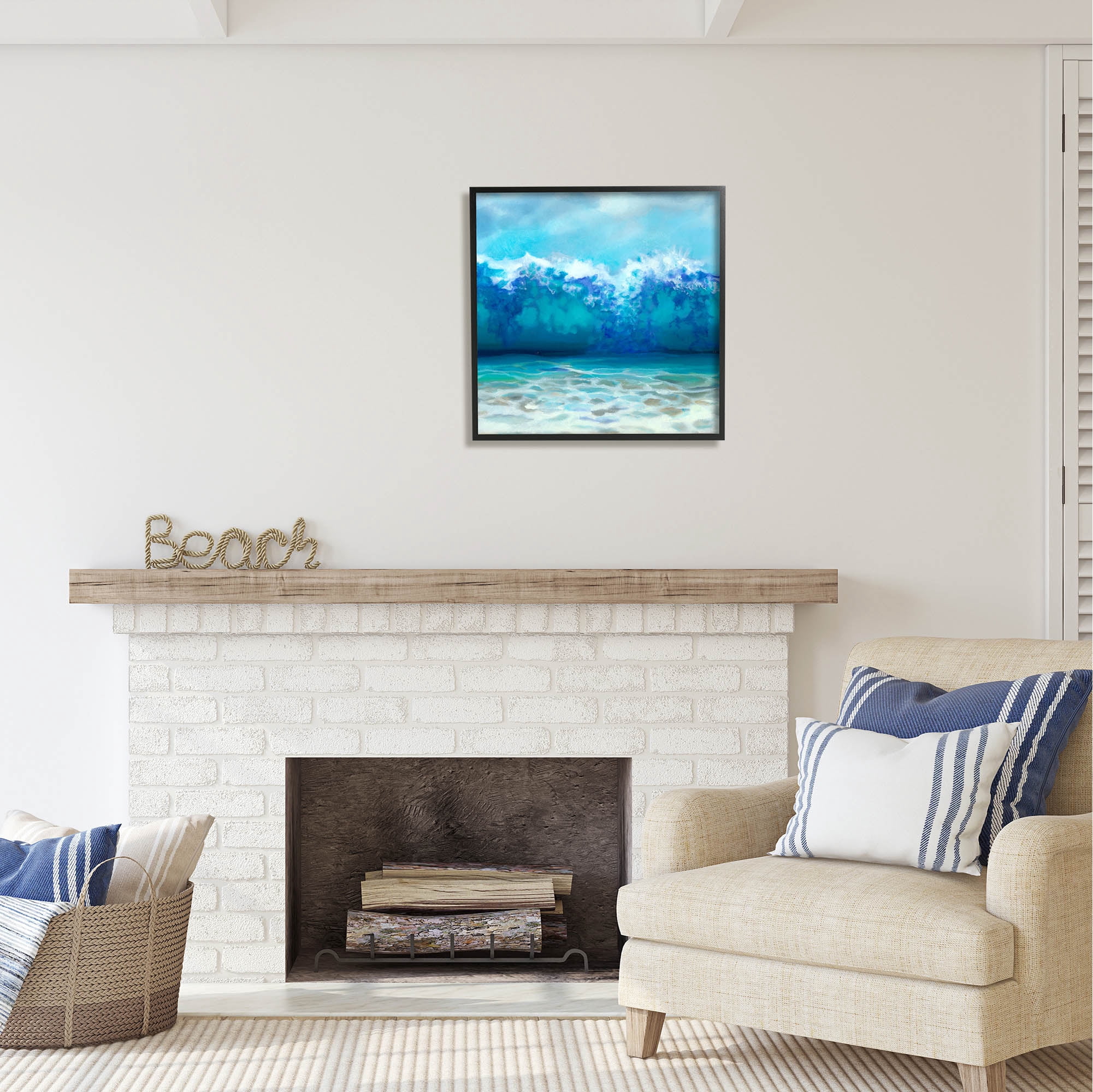 Stupell Industries Abstract Tsunami Waves Beach Tide Coastal Painting Black Framed Art Print Wall Art