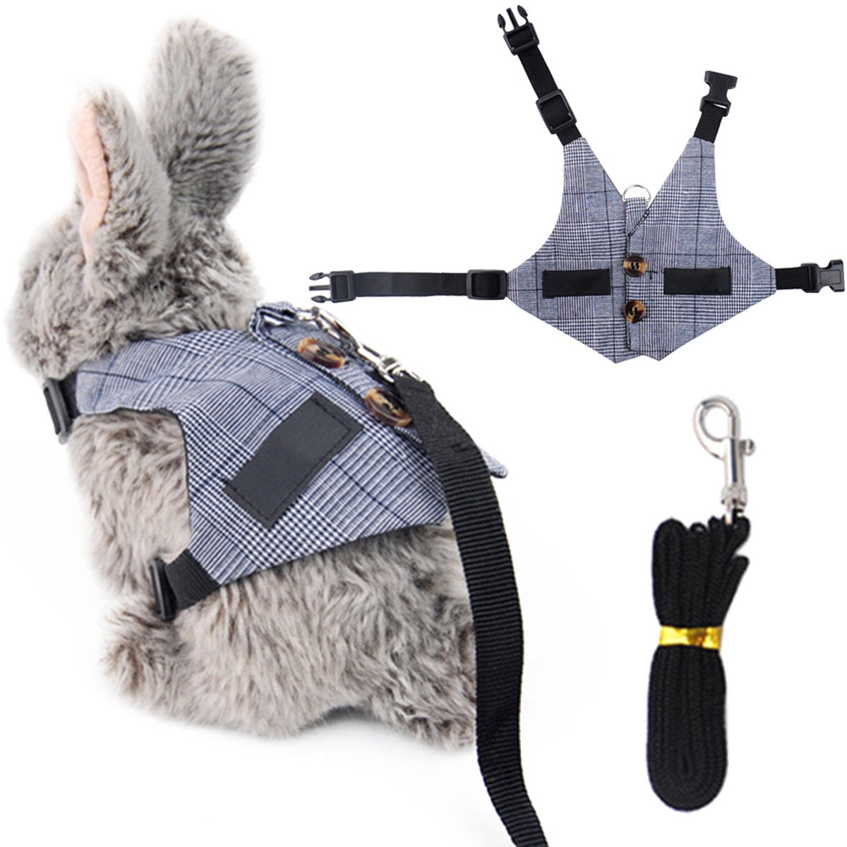Pet Enjoy Adjustable Rabbit Vest Harness and Leash Set,Soft Bunny Suit