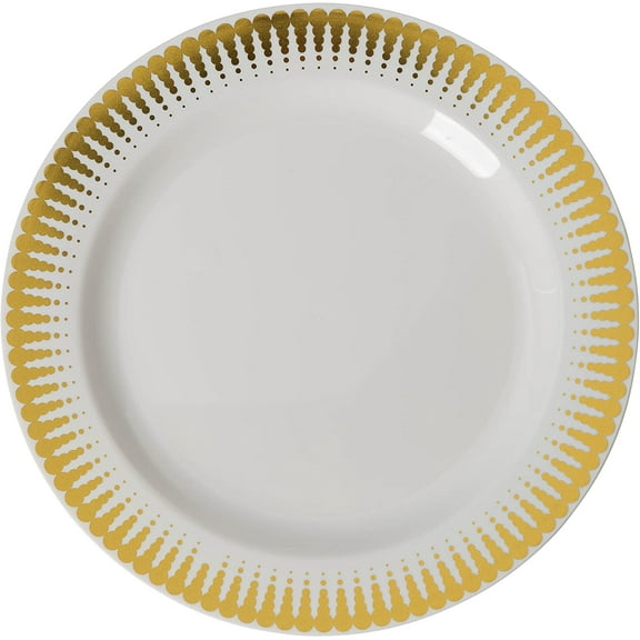 Exquisite Cream/Gold Radial Wedding & Party Dinnerware Disposable Plastic Plates 10.25" 40 Pack