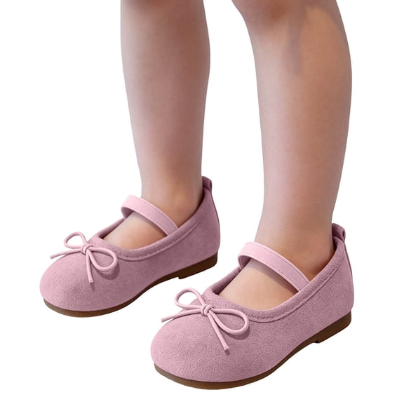 Kids Girls Mary Jane Ballet Flats - Soft Sole Non-Slip Bow Shoes, Pink,Size 24