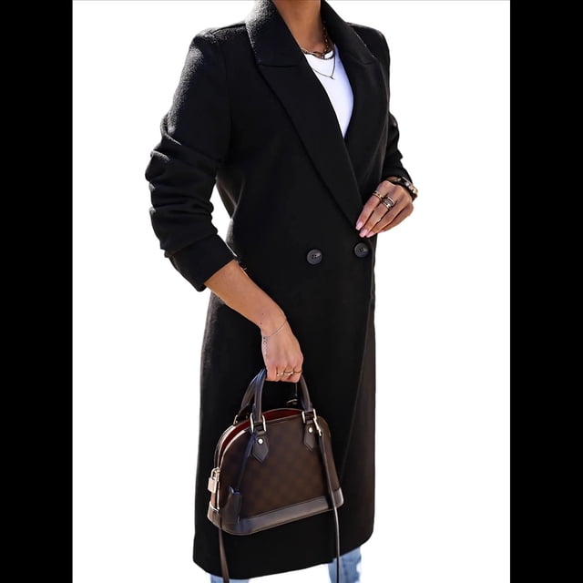 Abrigos Largos de Lana para Mujer, Gabardina, Blazer Cruzado, Abrigo, Otoño e Invierno Negro S