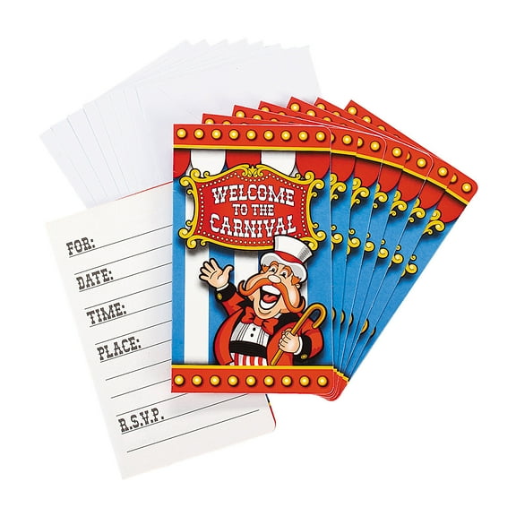Under The Big Top Invitations (8Pc) - Party Supplies - 8 Pieces