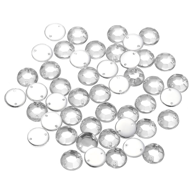 Lot de 100 Perles Plates à Coudre avec Strass, 10mm Cristal Rondes, Transparent
