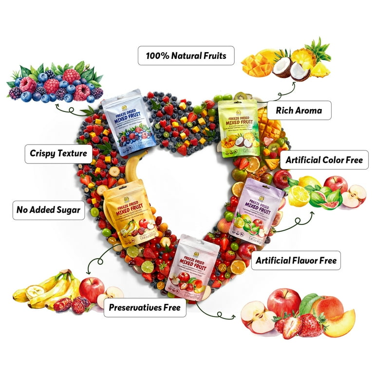 Sungiven Freeze Dried Fruit Crisps, 10+ Fruits Mix, 5 Bag 7.06 Oz
