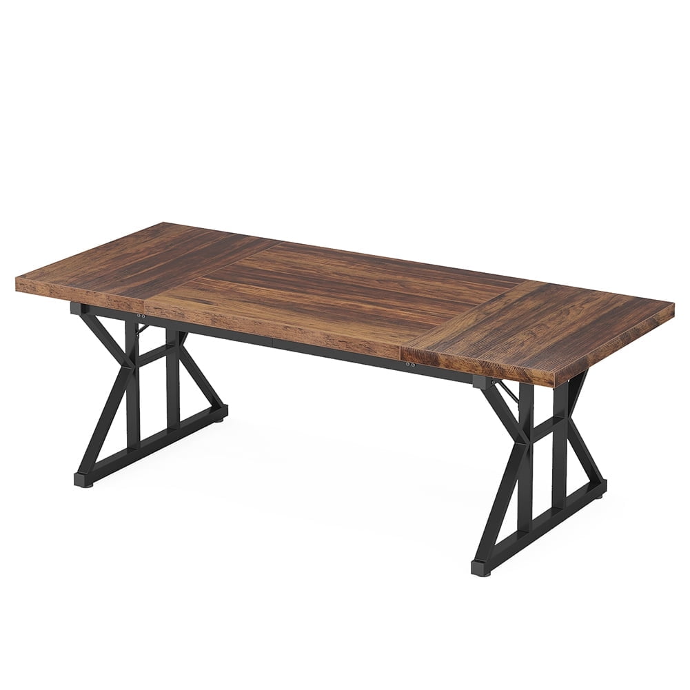 Demi Bonn 71" Farmhouse Dining Table, Wood Rustic Kitchen Table for 6 People, Large Rectangular Dinner Table for Dining Room, Home Office, Living Room Furniture, Brown & Black