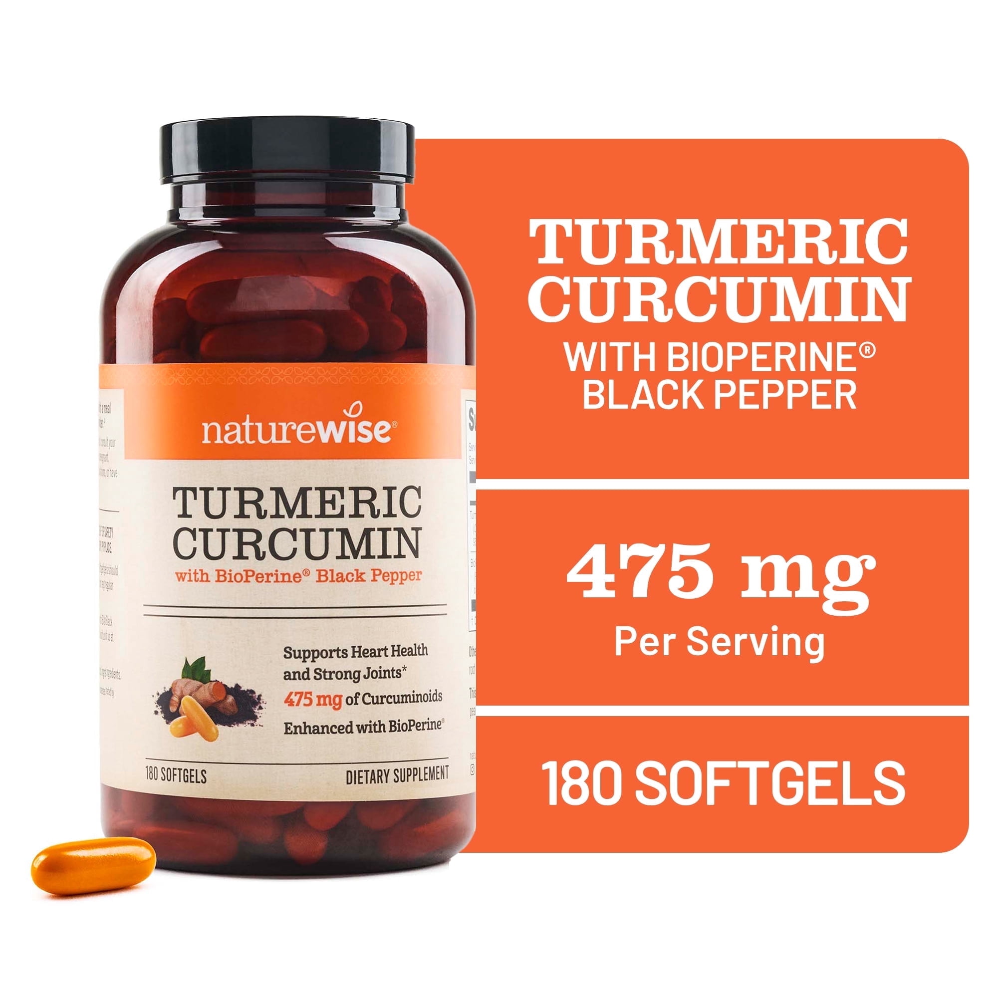 NatureWise Turmeric Curcumin 500mg + Bioperine Black Pepper - 180 Softgels[180-Day Supply]