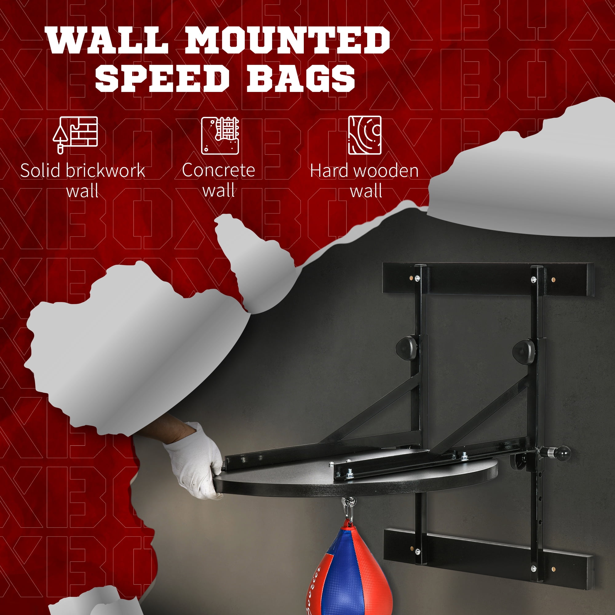 Soozier Heavy-Duty Speed Bag for Boxing Training Equipment, Wall-Mount Boxing Punching Bag, Adjustable Boxing Bag for Adults, Home Gym Equipment