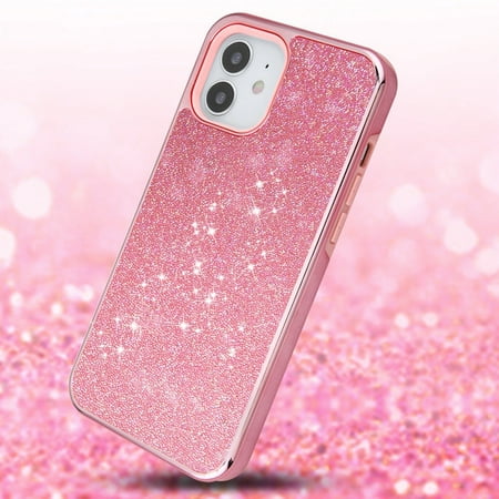 Apple iPhone 12 Mini /5.4" Glitter Sparkle Bling Case Hybrid Sparkling Dual Layers Rugged TPU Slim Pink Protective Phone Cover for iPhone 12 MINI