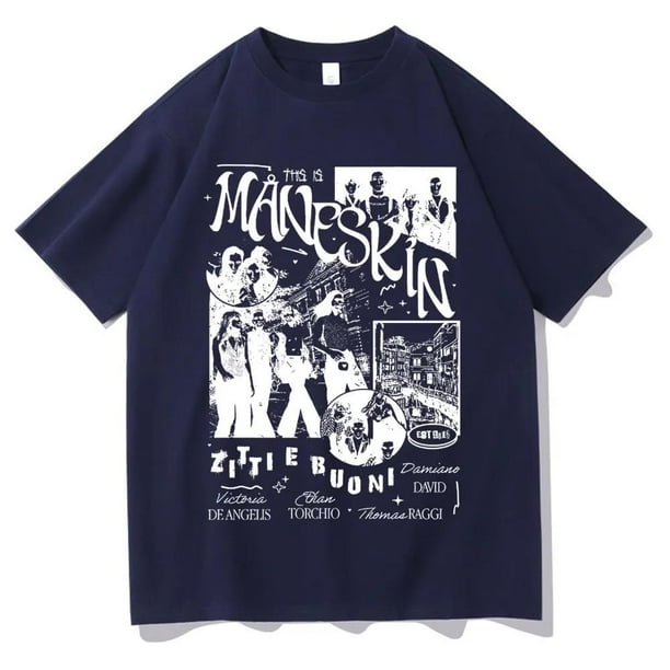 Camiseta de Maneskin de banda de Rock italiana camiseta con estampado gráfico de álbum de música ropa de calle Vintage de gran tamaño para hombres y mujeres camiseta de talla europea