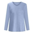 thumbnail image 7 of Dezsed Women's Basic T Shirts Women's Fashion Casual Printing V-Neck Long Sleeves T Shirt Pullover Tops Blue S, 7 of 7