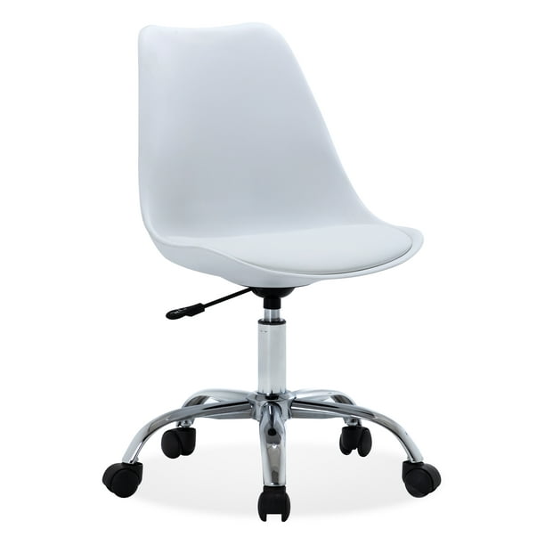 BELLEZE Upholstery Mid-Back Office Desk Chair Faux Leather Height Adjustable Swivel, White