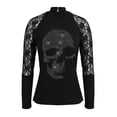 thumbnail image 3 of DYMADE Women Fashion Goth Style Seqiun Hot Drilling Mesh Long Sleeve Half High Collar T-Shirts Blouse, 3 of 4