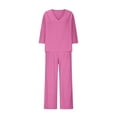 thumbnail image 4 of 2 Piece Sets Tracksuit for Women Casual Summer Travel Vacation Outfits Short Sleeve Sweatsuits Matching Wide Leg Crop Pants Tracksuits Lounge Sets Hot Pink S, 4 of 6