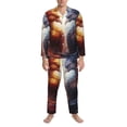 thumbnail image 3 of Picia Red And White Fire Bird Pattern Men’s Long-Sleeve Sleepwear Set - Soft 2-Piece Loungewear with Pockets, Comfy PJs for Relaxing Nights-Medium, 3 of 7