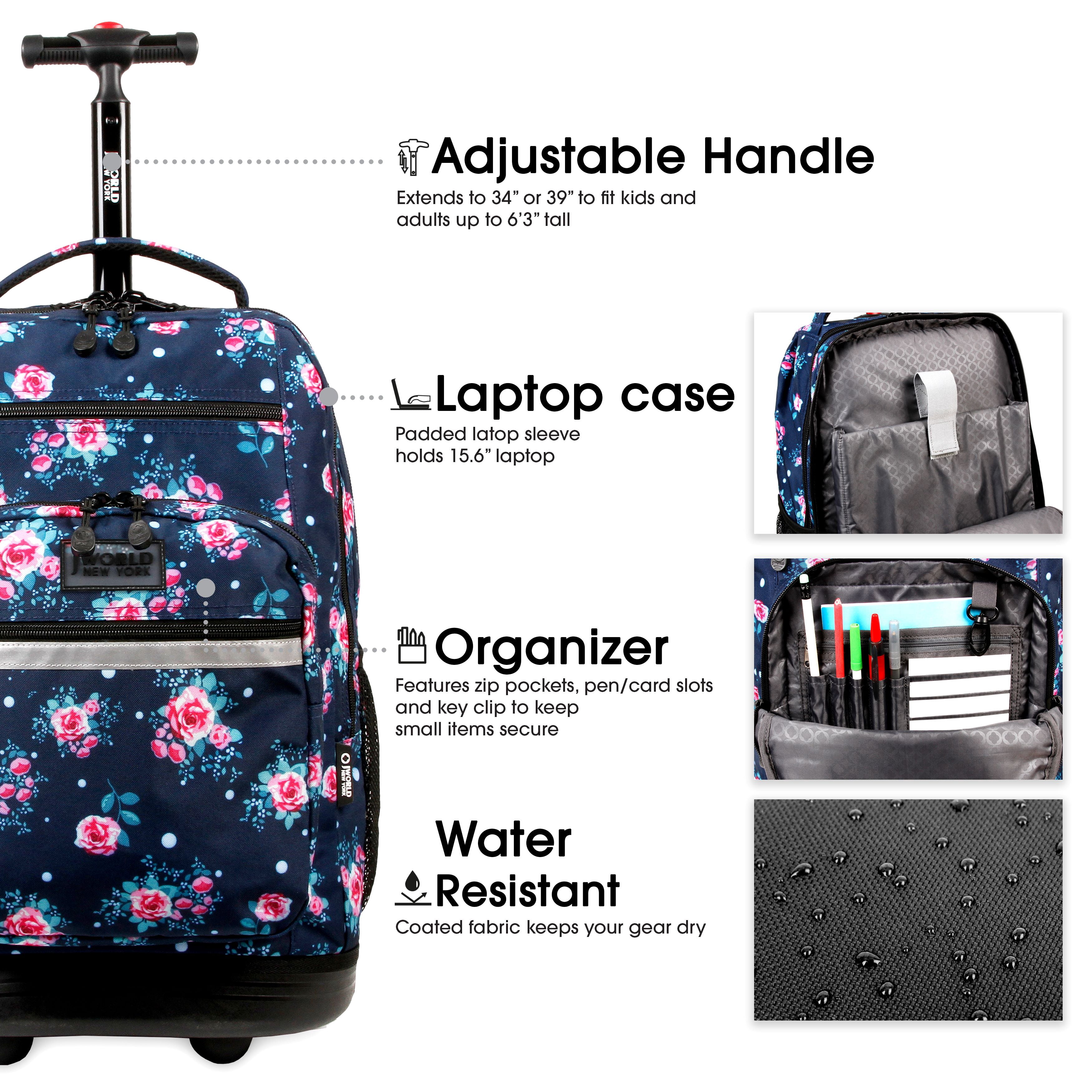 J World Sundance Rolling Laptop Backpack - 20" Wheeled Bookbag With Laptop Compartment, Houndstooth