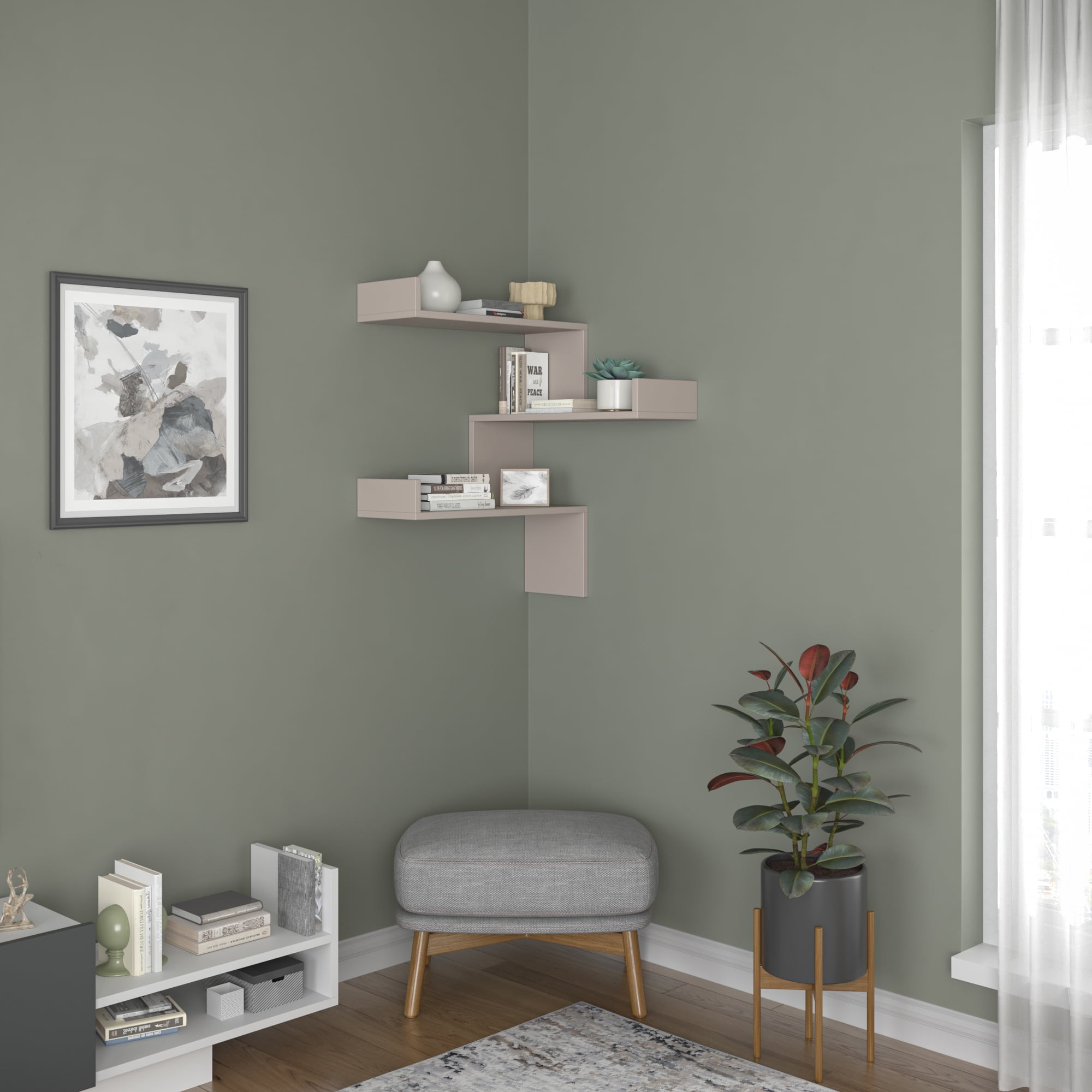 Ada Home Decor Furniture 24" 3 Tier Light Mocha Walker Modern Wall Shelf