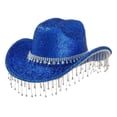 thumbnail image 3 of HNMKIU Stylish Western Cowboy Hat with Sparkling Gemstones and Decorative Fringes for Music Festivals and Outdoor Events Blue,One Size, 3 of 3