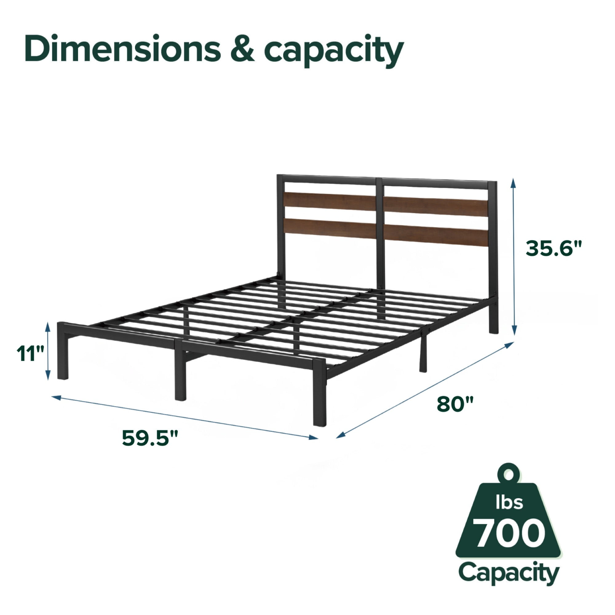 Zinus 35" Shen Bamboo Wood and Metal Platform Bed Frame, Queen
