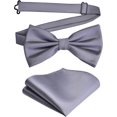 thumbnail image 1 of LAICAIW Mens Solid Color Double Fold Pre-tied Bow Tie and Pocket Square Set, 1 of 7