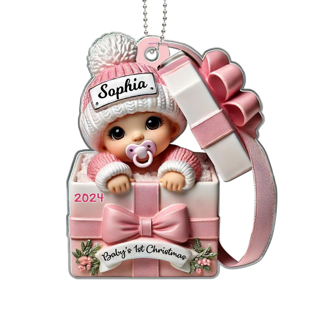 Baby Inside Gift Box 3D Effect Personalized Acrylic Ornament, Lovely Keepsake to Celebrate Baby's First Christmas Ornament 2025 New Parents Gifts for Couples Gift for New Parents New Mom Dad Gifts