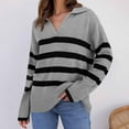 thumbnail image 2 of XFLWAM Women's Fall Winter Sweaters Lapel V Neck Long Sleeve Striped Chunky Knit Oversized Pullover Sweater Jumper Tops Gray XL, 2 of 7