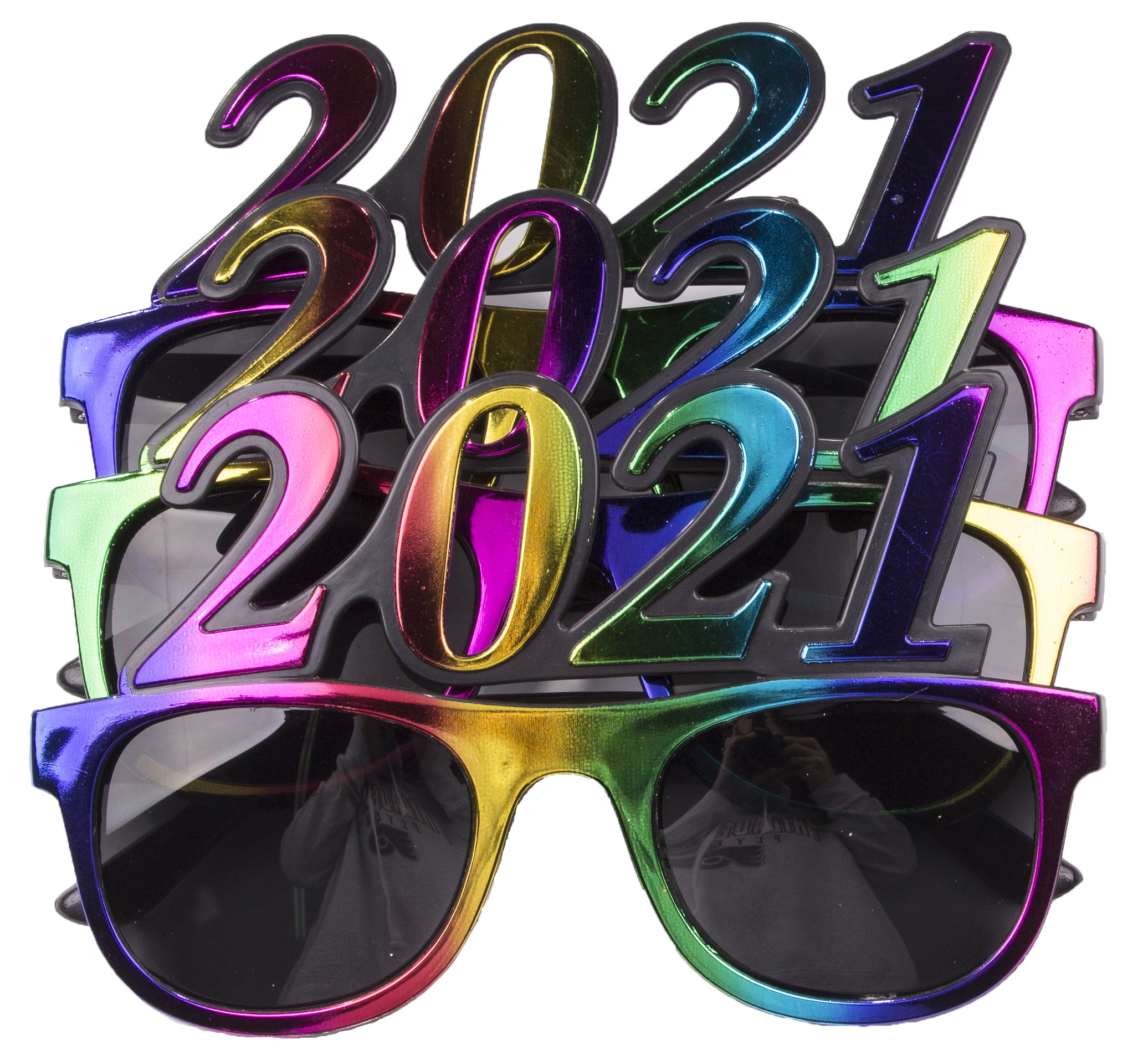 Multi Metallic 3 Pack Of 2021 New Years Eve Party Glasses 