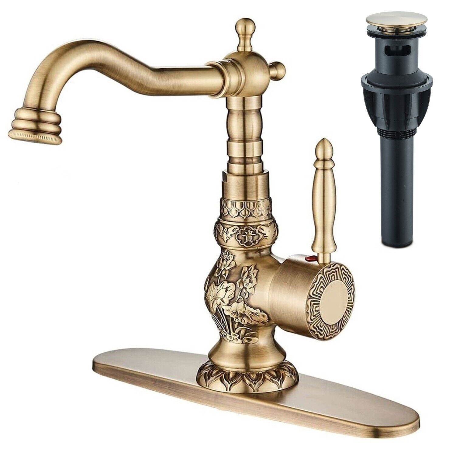 Antique Brass Bathroom Sink Faucet Lavatory Vanity Basin Mixer Faucet with Drain
