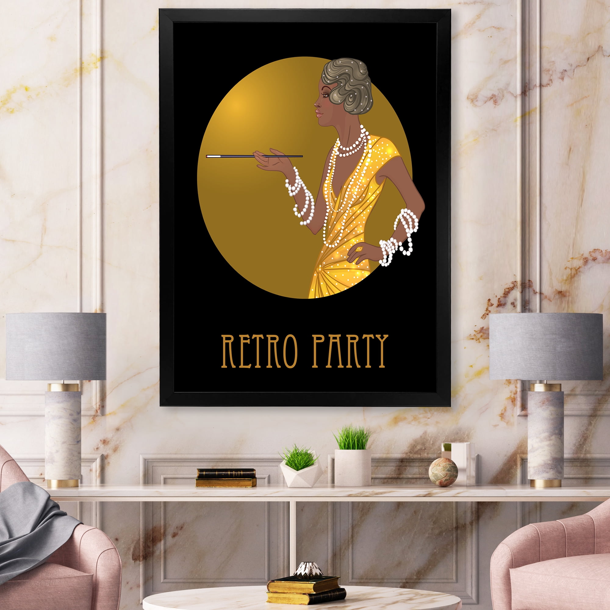 Designart 'Retro Fashion Glamour Afro American Woman' Modern Framed Art Print