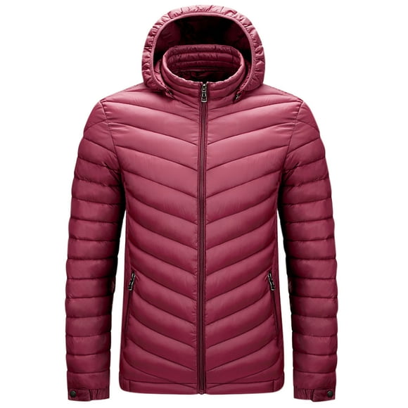 Pisexur Mens Winter Jacket Men's Solid Color Zipper Lightweight Hooded Winter Warm Cotton Jacket Long Sleeve Parkas Mens Puffer Jacket Winter Coats for Men