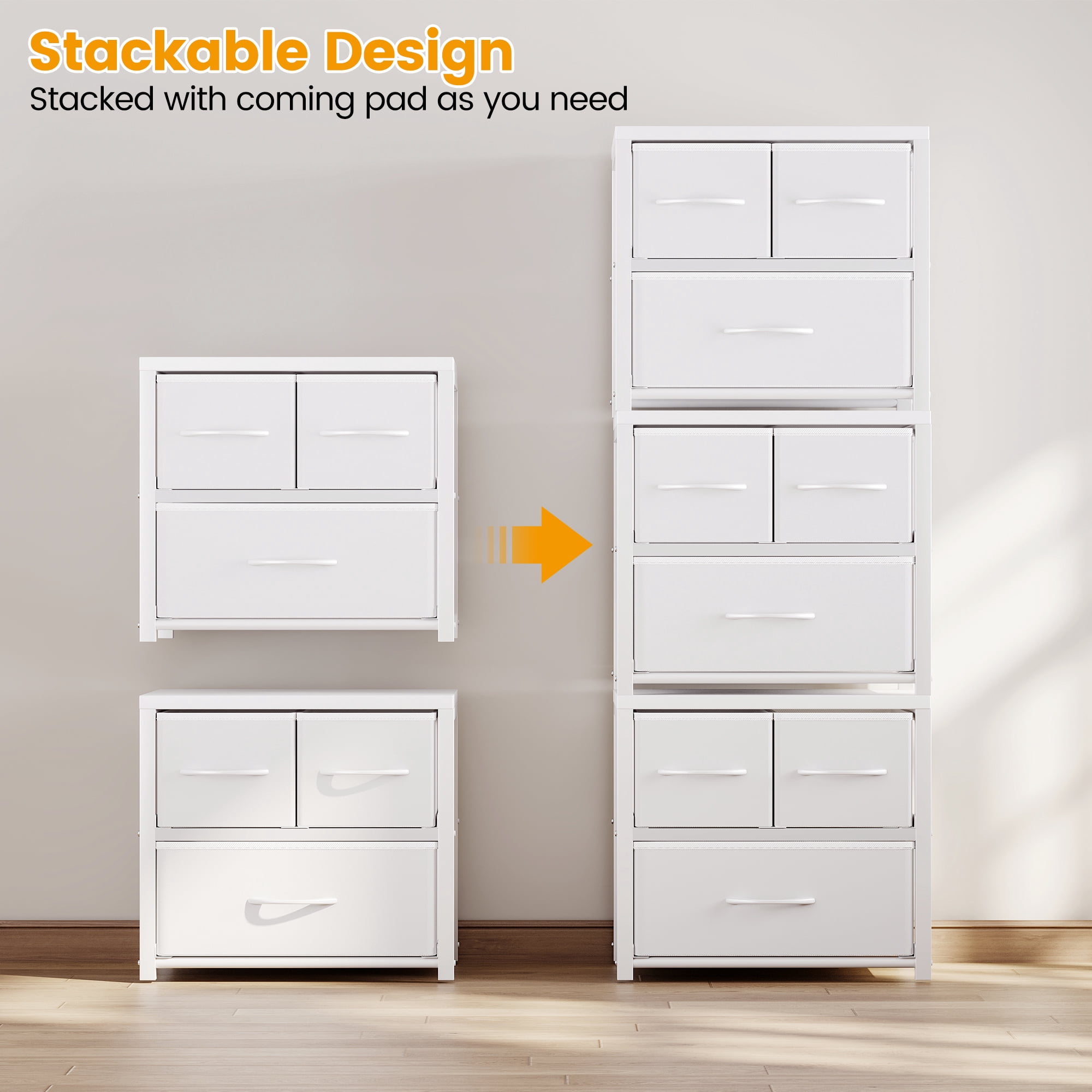 2 Pack Drawers for Closet Organizers and Storage Fabric 2 Drawer Dresser for Bedroom, White